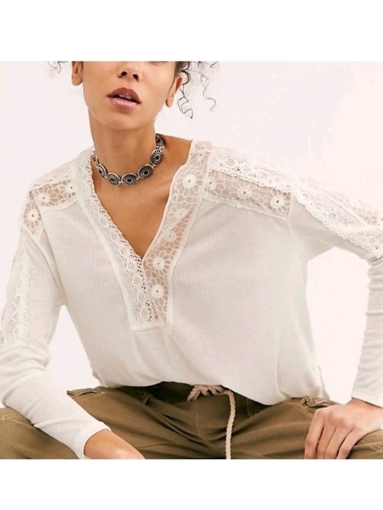 Free People Tops - Free People Lace-Trim White Women’s Top Sz XS
